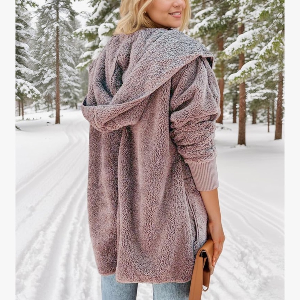 Pink mauve hoodie fleece Sherpa doll oversized sweater winter cardigan jacket